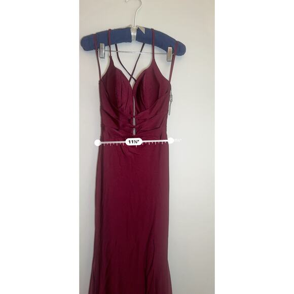 LA FEMME 28574 DRESS  SATIN GOWN-PLEAT WAIST (burgundy)dark berry size 0 - Picture 5 of 10